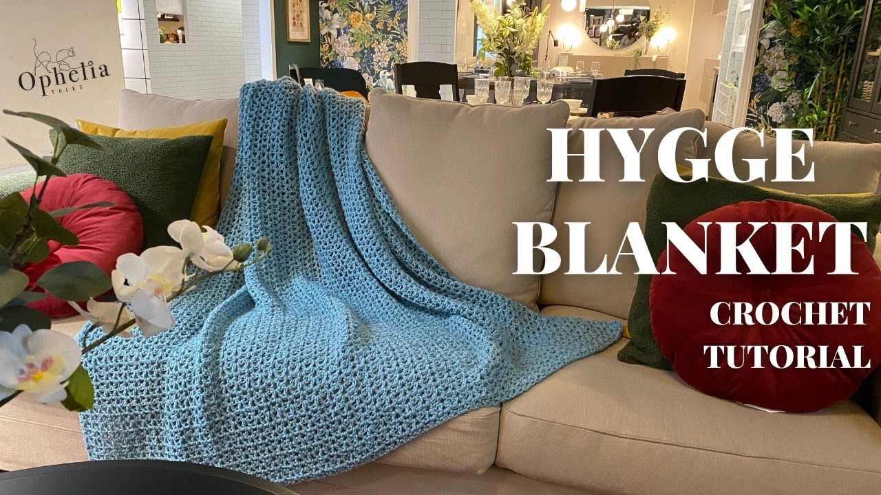 Урок по вязанию пледа крючком с V-образным узором // Хюгге-одеяло // Для начинающих