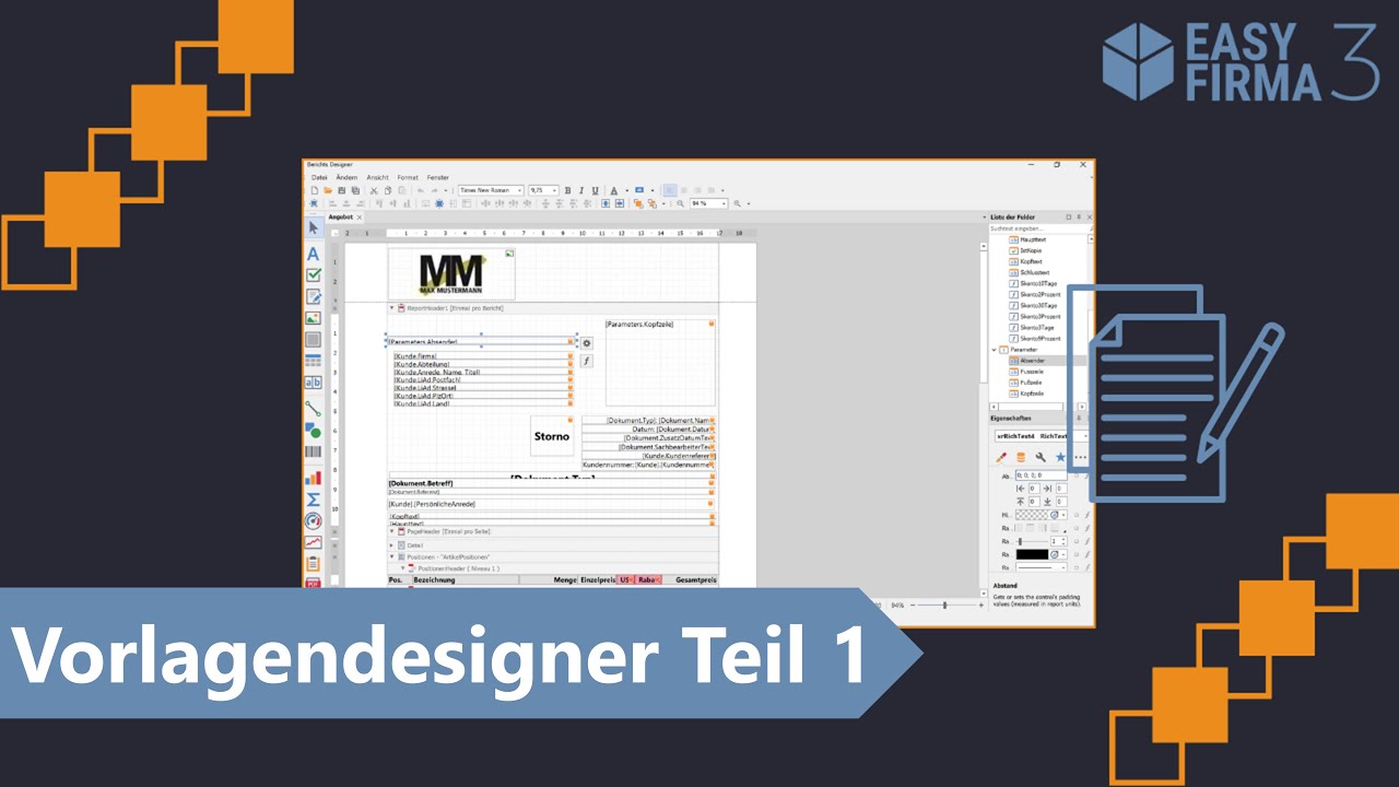 Der Vorlagendesigner in EasyFirma 3 – Teil 1