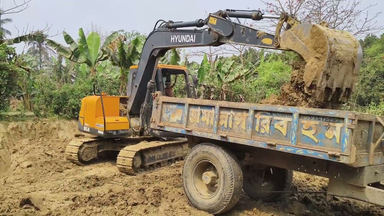 HYUNDAI 85A Loading mud in Tractor's Red Swaraj 855 |Sonalika DI 735 