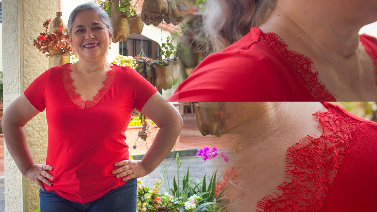 BLUSA BONITA,Fácil,cuello  en V con encaje/Te enseño a hacer los patrones /La blusa que usted quería