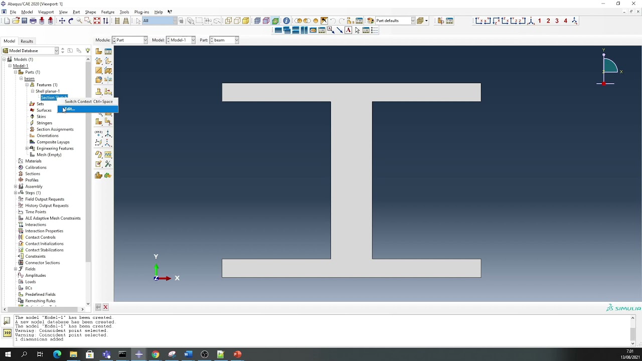 Thermal response analysis of simple beam structure exposed to fire