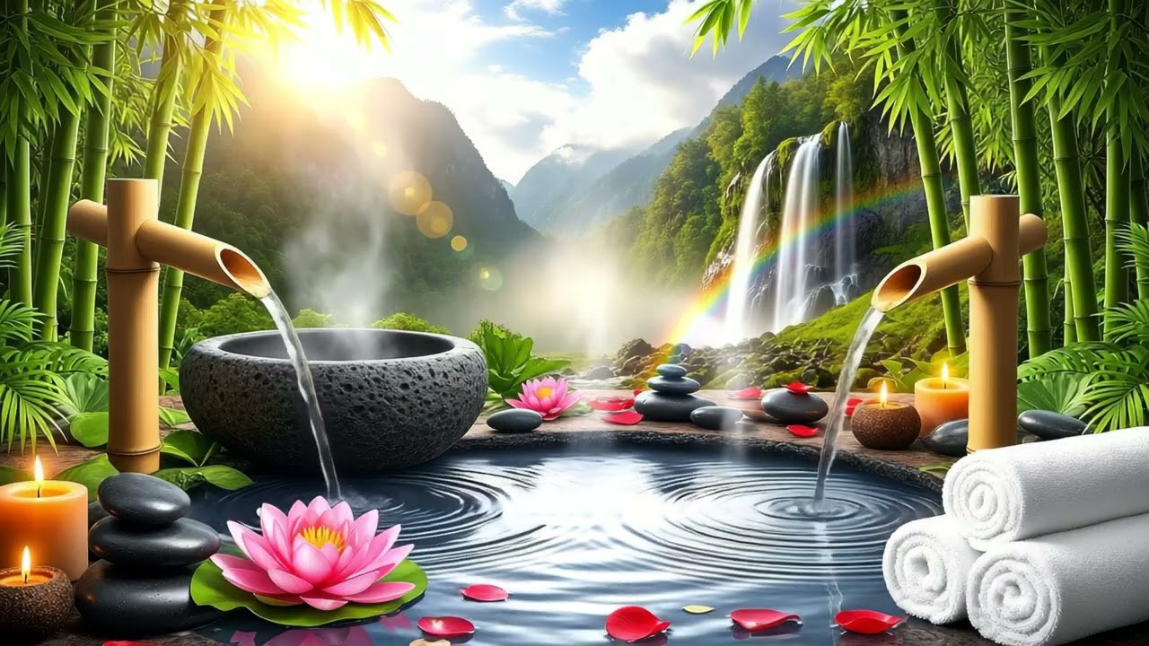 Relaxing Spa Music with Bamboo Fountain & Waterfall Sounds for Deep Sleep & Stress Relief
