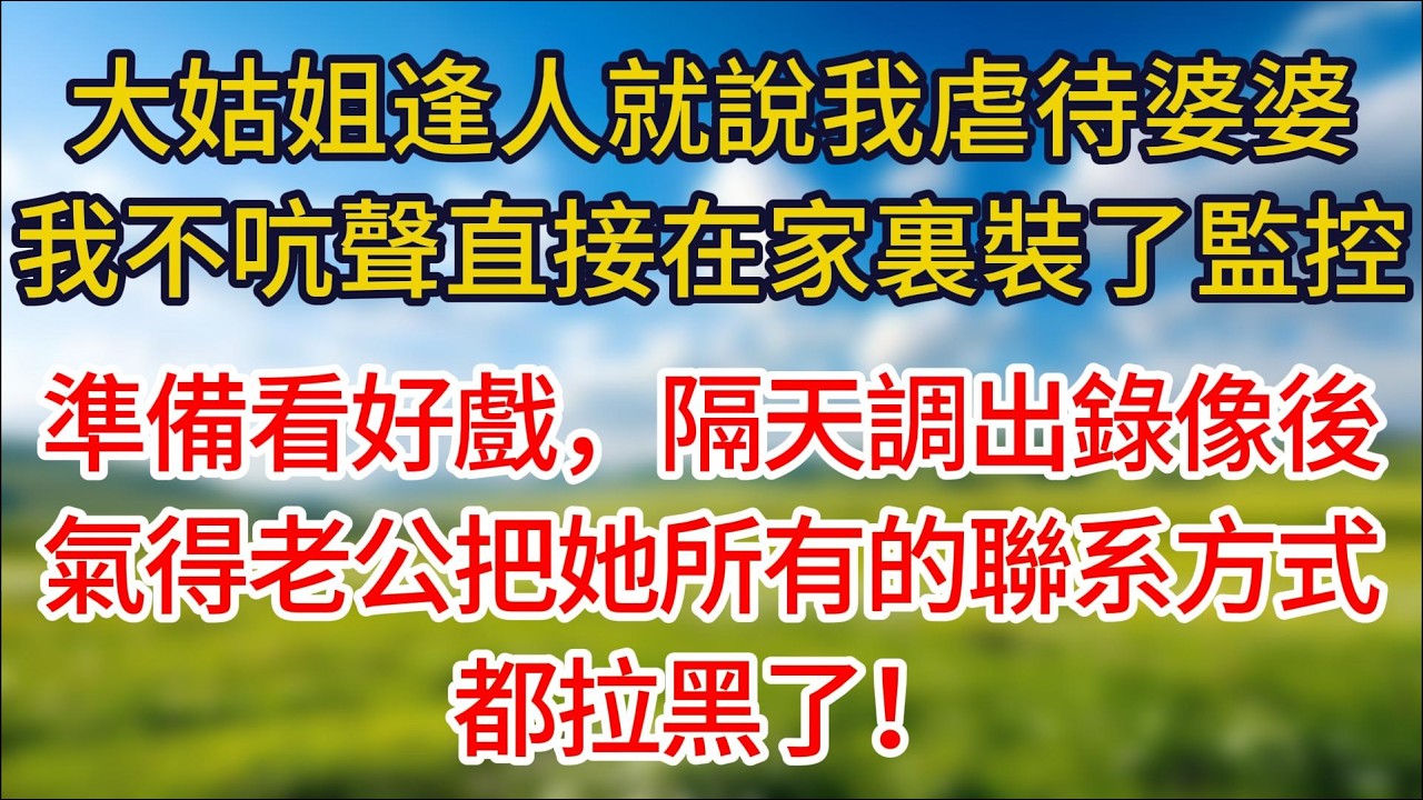 大姑姐逢人就說我虐待婆婆，我不吭聲直接在家裏裝了監控，準備看戲，調出錄像後，老公氣得把她所有聯系方式都拉黑了！#夜讀人生#許慢慢講故事#小说#情感故事 #幸福生活#有声小说#婆媳故事#子女孝順