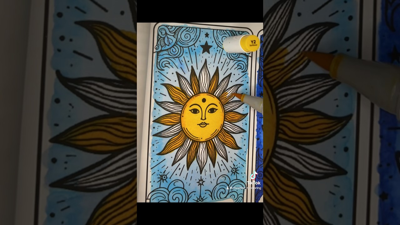 Coloring the pretty sun 🌞 and moon 🌛tarot cards #shorts #coloringbook #art