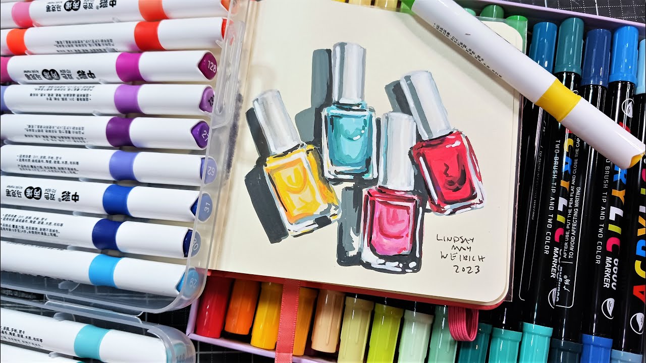 Sketching with Acrylic Paint Pens! Cute Nail Polish Bottles