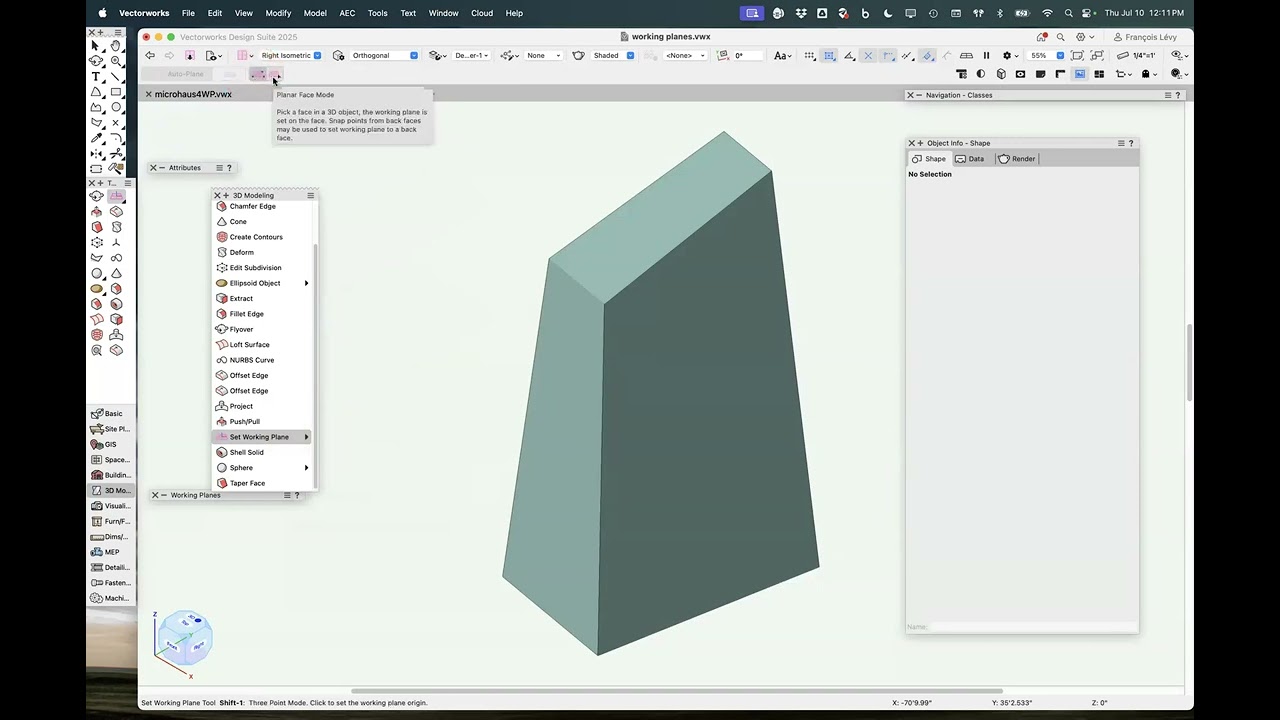Austin Vectorworks Community, July, 2025: Working Planes