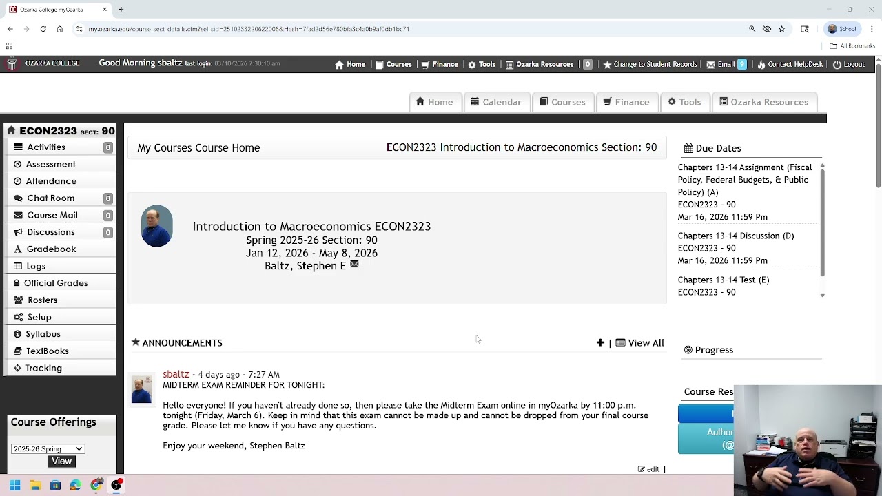 ECON2323 Macroeconomics Spring 2026 Sec 90 Week 9 Video