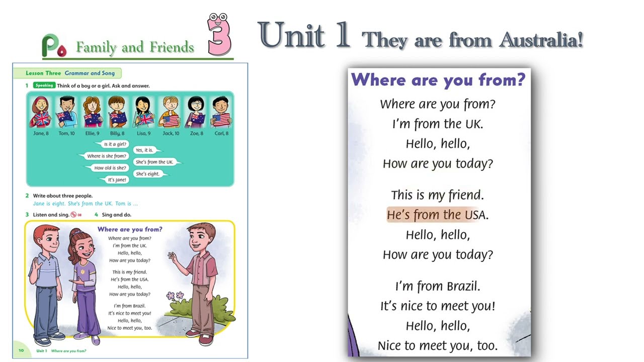 Song in Family and friends Level 3 Unit 1 _ Where are you from? | Let's sing karaoke!