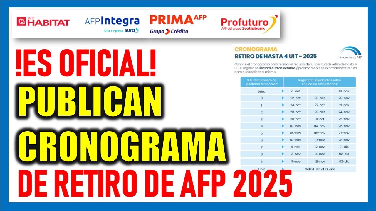 Publican cronograma del RETIRO DE AFP 2025 hasta 4 UIT !Es oficial!