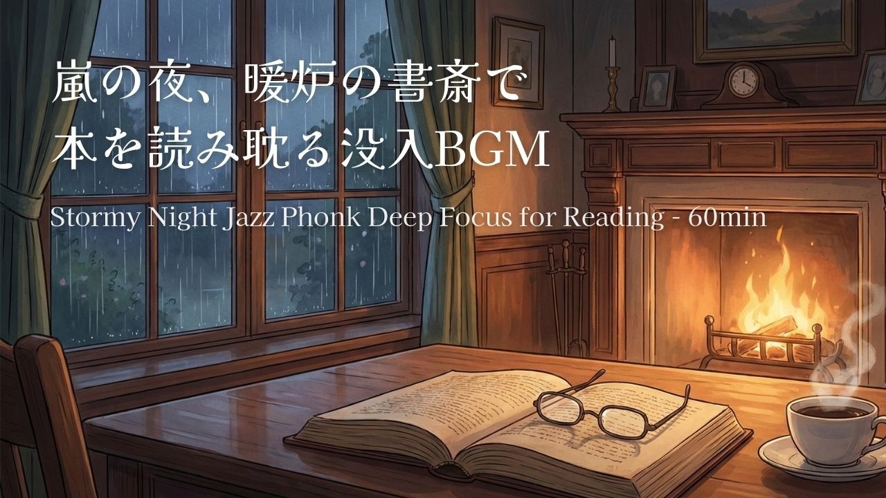 Stormy Night Jazz Phonk ⛈️ Deep Focus for Reading | 嵐の夜、暖炉の書斎で本を読み耽る没入BGM