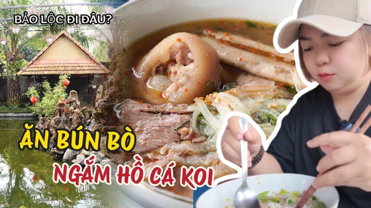 [Bảo Lộc Đi Đâu] Bún Bò Phước Tiền Nước Dùng Đậm Đà View Hồ Cá Koi, Ngắm Xe Cổ