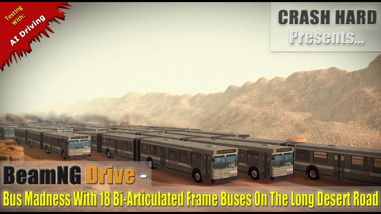 BeamNG Drive - Bus Madness With 18 Bi-Articulated Frame Buses On The Long Desert Road