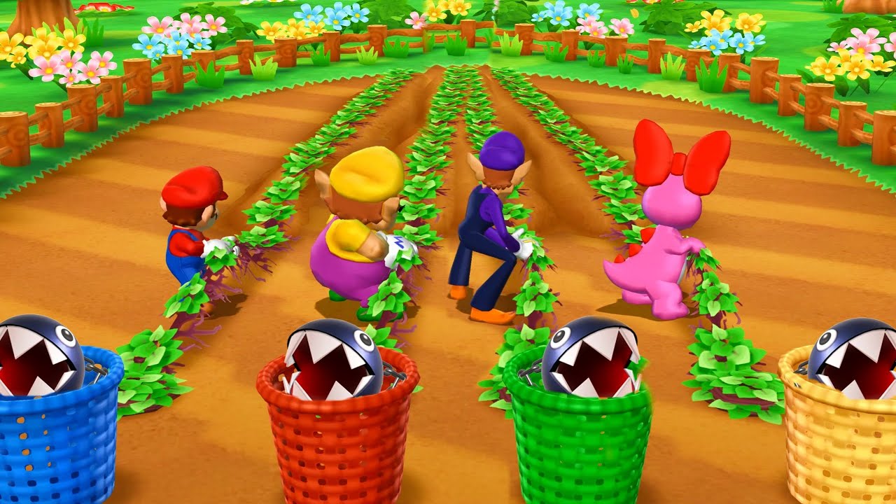 Mario Party 9 Garden Battle - Mario vs Wario vs Waluigi vs Birdo| Cartoons Mee