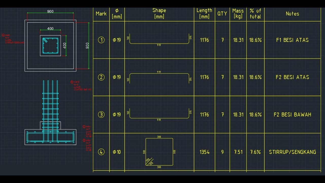 membuat BBS automatis pada autocad menggunakan plugin autorebar