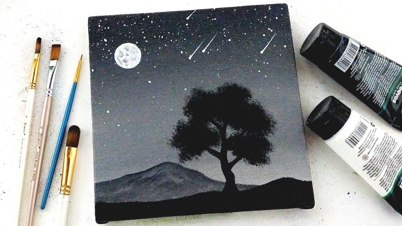 Easy Canvas Painting Tutorial || Night Scenery Painting