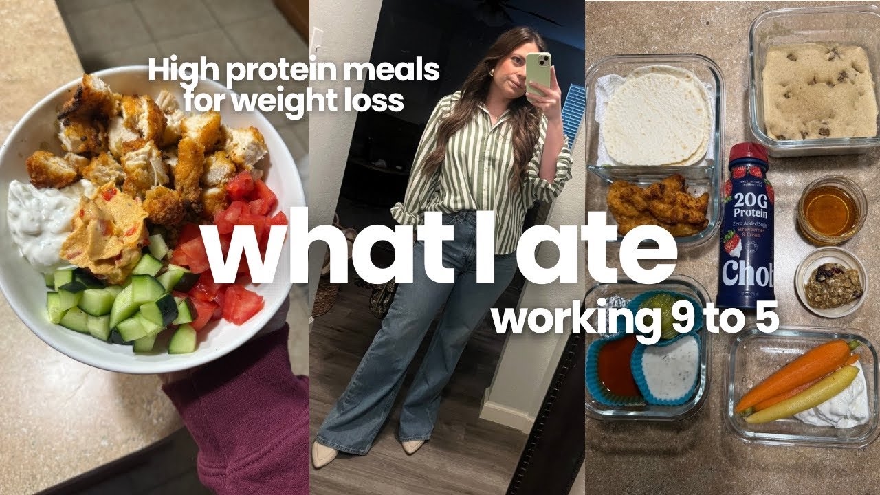 VLOG: what I eat in a day working at the office 9 to 5 & high protein! 🥒🍅🐓& V-Day Trader Joe’s haul!