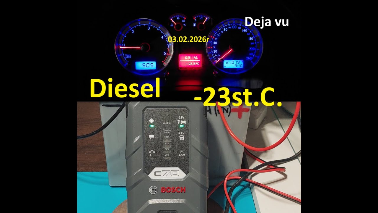 - 23st.C. Zimny rozruch Diesla 03.02.2026r | Tryb R Regeneracja Bosch C70