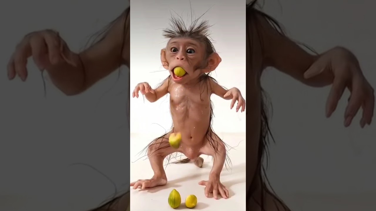 Cute monkey eats fruit! ☺️❤️ Lovely ! #cute #affe #loving #ai #babymonkey