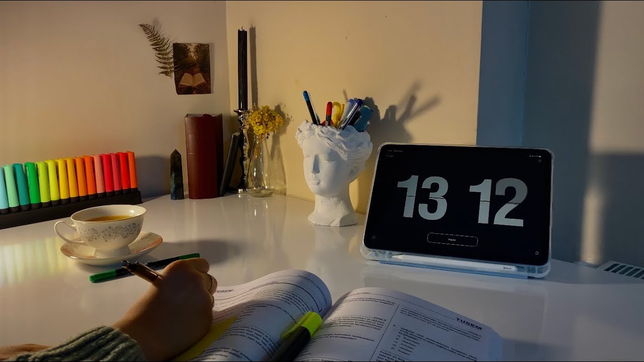 Benimle gece 1 saat ders çalış! Müziksiz, ortam sesleri/Study with me 1 hour🌟☕️ |TUS çalışmalarım 3