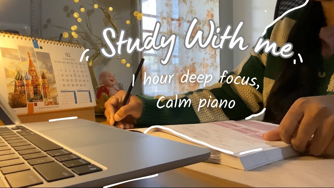 Study with me | 1 hour | Calm piano | Timer 📚⏱️🎧