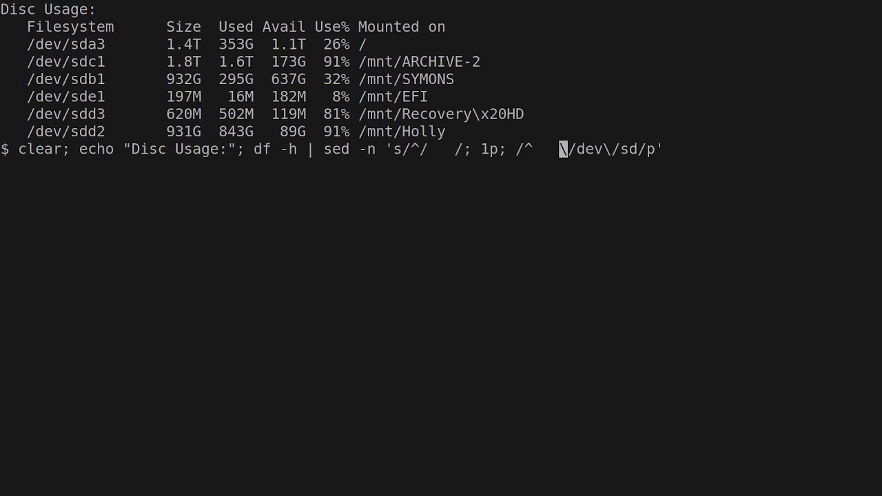 Disc Usage Summary with df and sed - Bash Playground