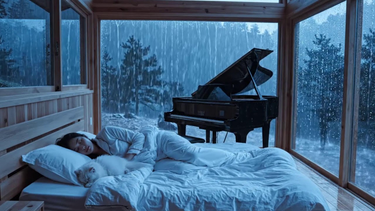 Deep Sleep in Minutes 🌧 Heavy Rain on Glass Window with Calm River Sounds at Night
