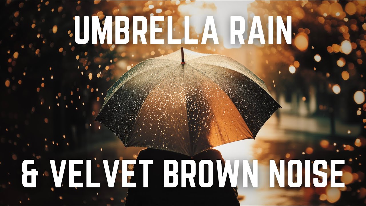 BINAURAL RAIN ON AN UMBRELLA & VELVET BROWN NOISE | 12 Hours | Black Screen | No Midway Ads