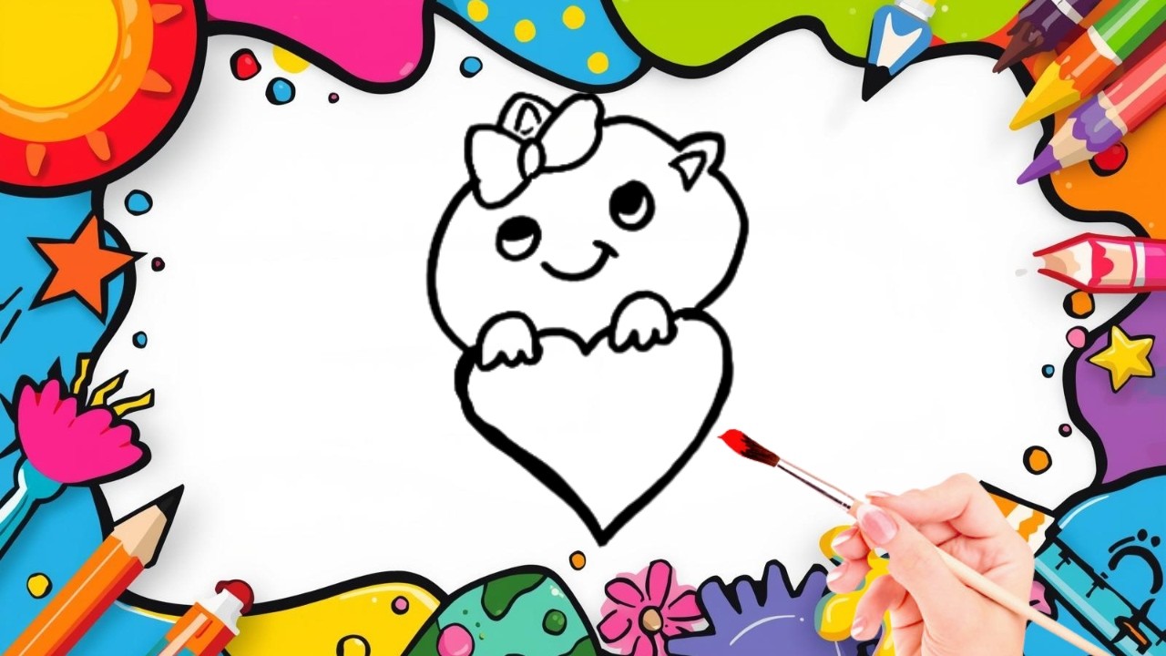 How To Draw cute Love Kitty Drawing, Painting & Coloring For Kids and Toddlers_🌈🎨 🐋