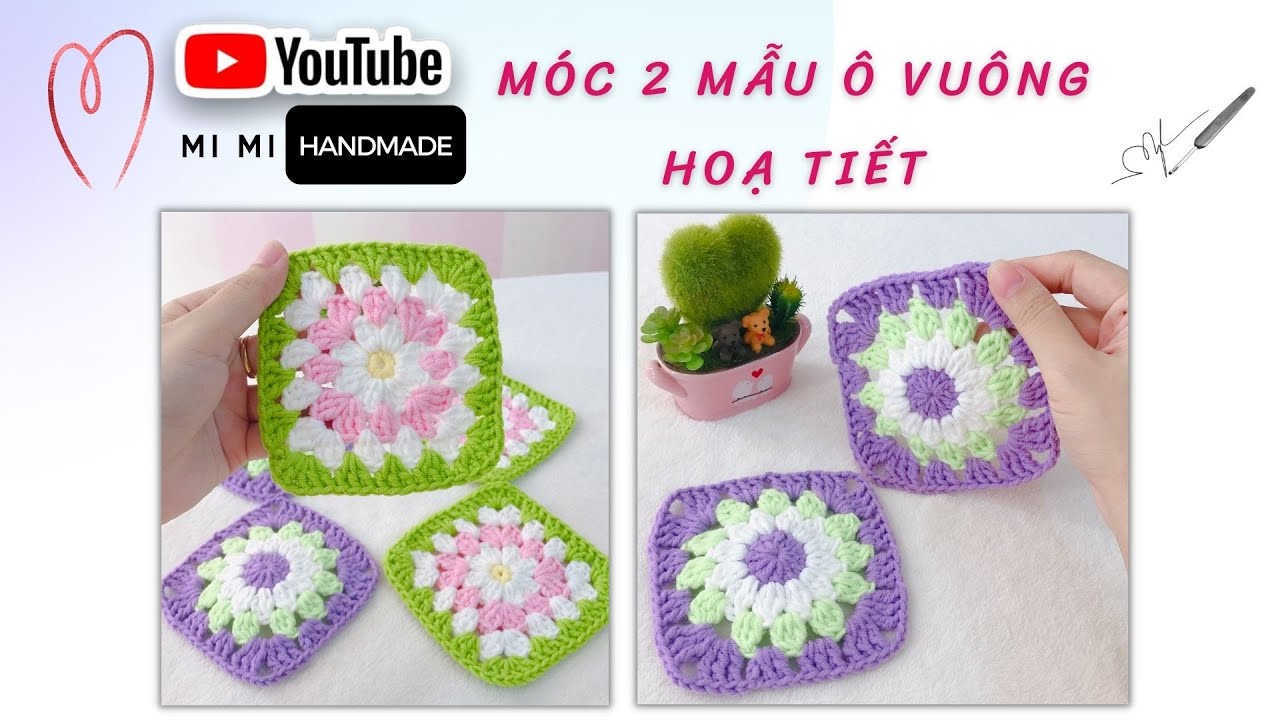 Móc 2 Mẫu Ô Vuông Hoạ Tiết 🌸Ghép Túi, Áo, Chăn, Macrame & Lót Ly Xinh | Square Patch | Mimi Handmade