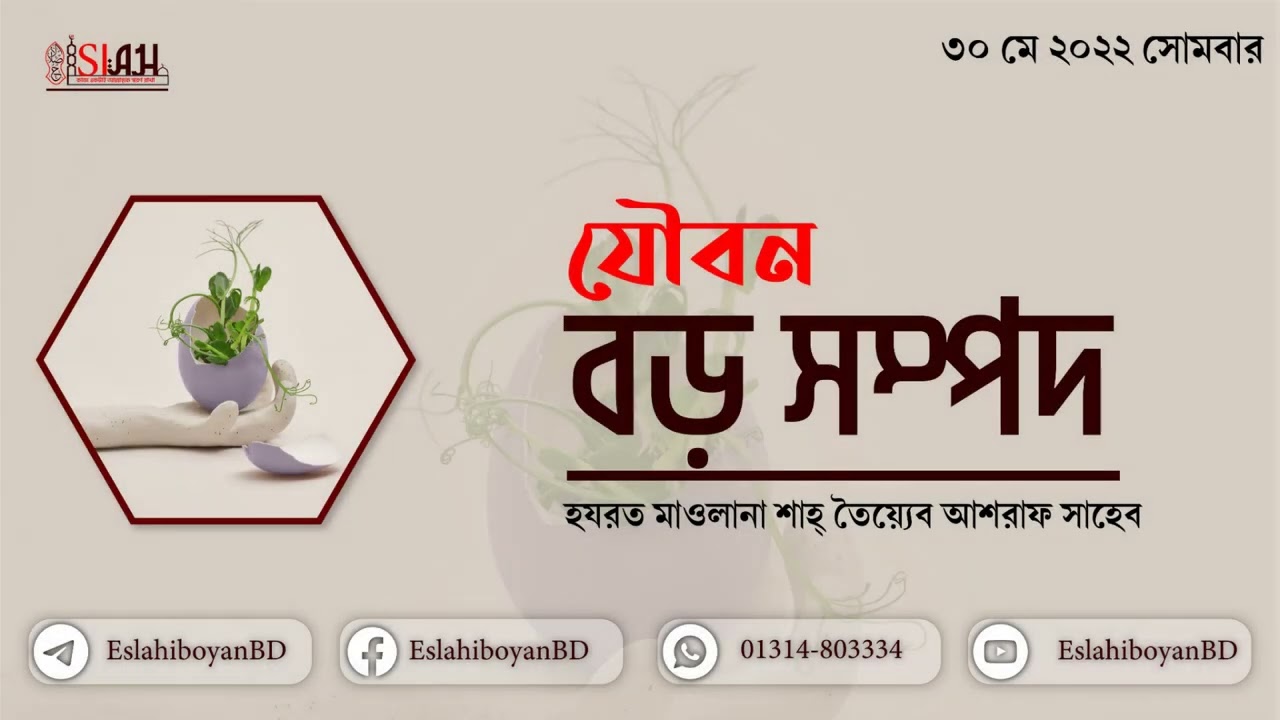 যৌবন বড় সম্পদ হযরত মাওলানা শাহ তৈয়্যেব আশরাফ সাহেব দামাত বারকাতাহুম।#islah #Eslah @islah#যৌবন#সম্পদ