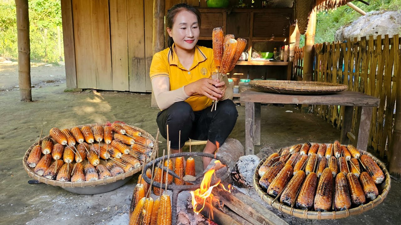 Harvesting corn, roasting corn for sale - Corn porridge, mountain ethnic food | Ly Thi Tam
