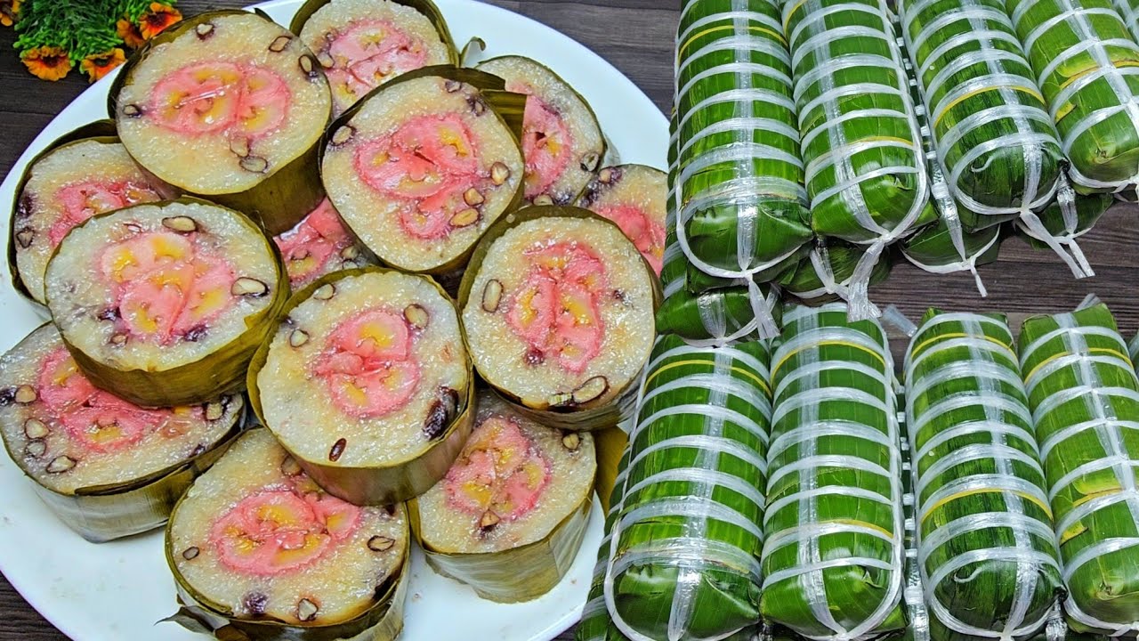 BÁNH TÉT NHÂN CHUỐI ĐẬU - gói bánh tét chuối theo cách này đẹp mà ngon đón tết 