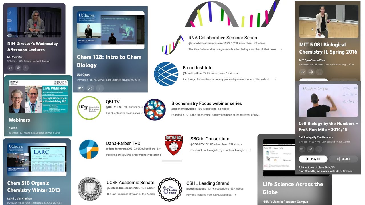 My biochemistry watchlist: biochemistry, biology & chemistry seminar series, recorded courses, etc.