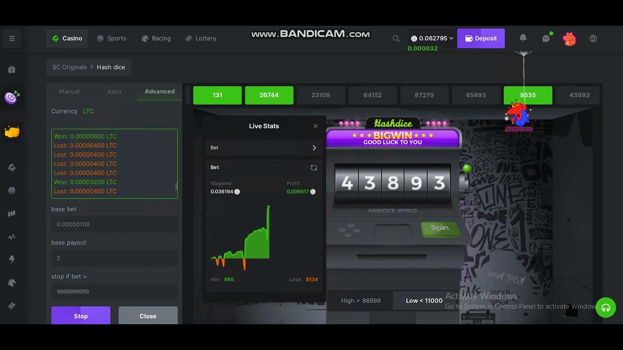 // Crypto Casino Bc.game // Script // Hash dice //