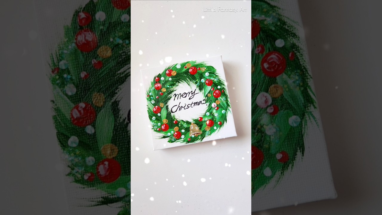 Easy Painting idea🌲💚 #wreath #minicanvas #shorts #christmas