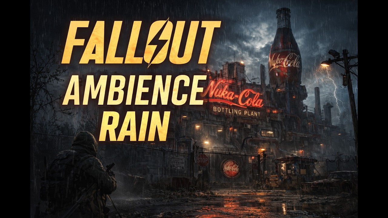 Fallout Rain Ambience ☢️| Abandoned Nuka-Cola Factory | Wasteland Night Sounds (Sleep, Study, Relax)