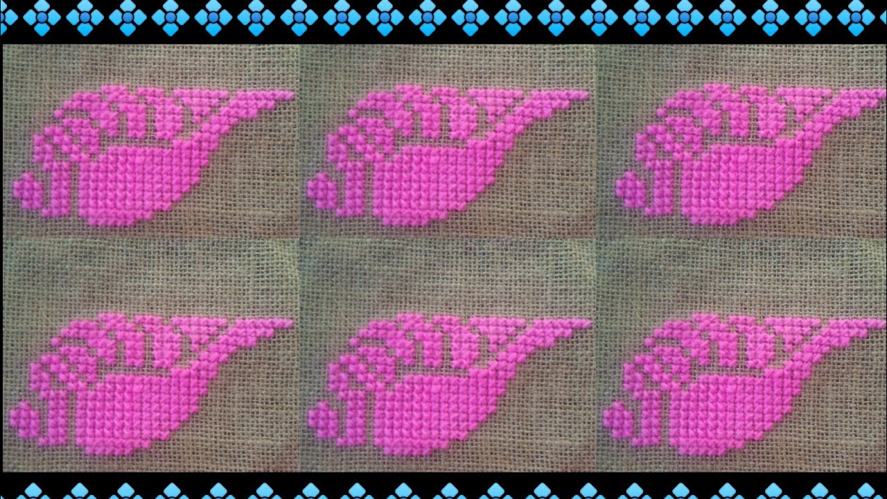 শঙ্খ  ডিজাইন আসন। Cross stitch seat mat,. How to make woolen vorat ason design.
