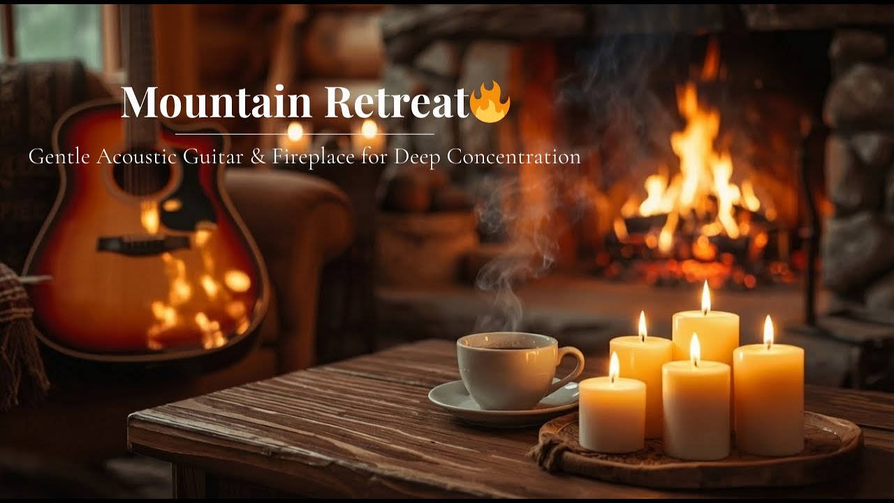 Mountain Retreat 🔥 Gentle Acoustic Guitar & Fireplace for Deep Concentration
