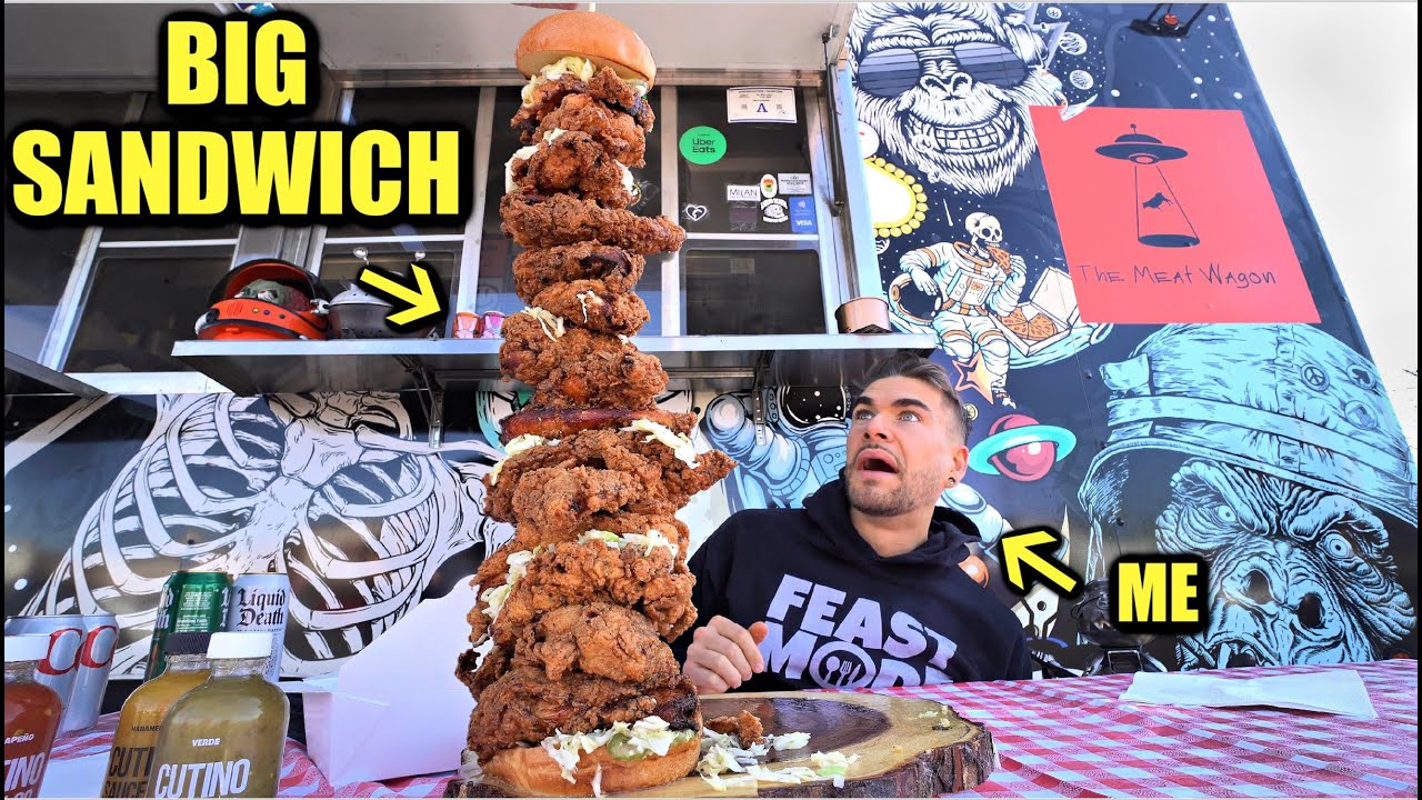 $150 WORLD'S TALLEST FRIED CHICKEN SANDWICH CHALLENGE (Over 3 Feet)! | Raw & Uncut