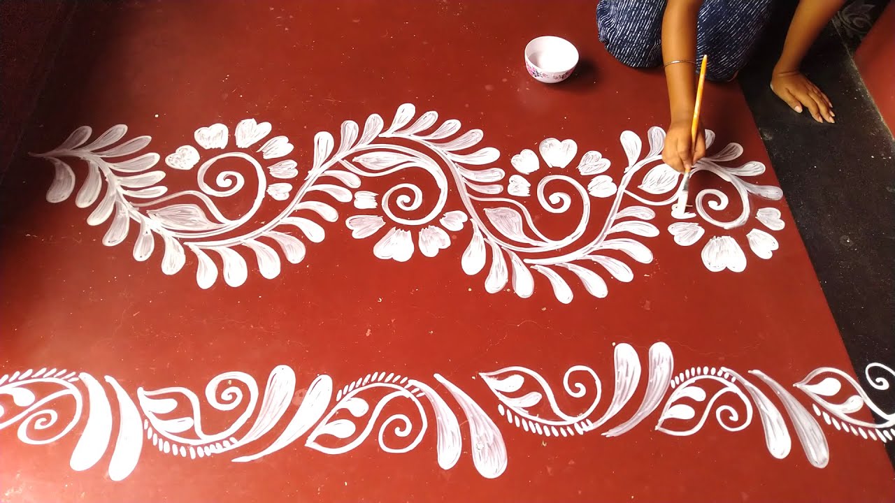 2 Simple Door Side Alpona Designs || Latest Border Rangoli Designs 2020 || Riya's Creative Gallery||