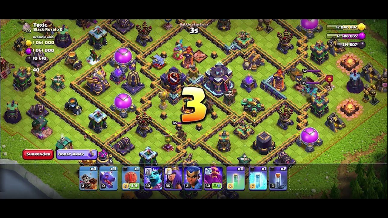 Clash of Clans- 9/12 3 stars Ranked attack Full Gameplay