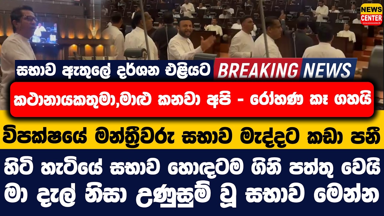 සභාව ඇතුලේ දර්ශන එළියට | මාළු කනවා අපි - රෝහණ කෑ ගහයි | විපක්ෂයේ මන්ත්‍රීවරු සභාව මැද්දට කඩා පනී