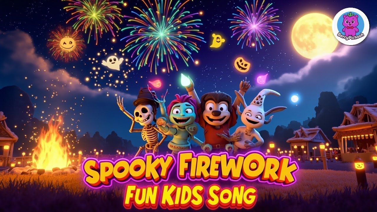 Fireworks Night on Spooky Street 🎇 | Halloween Bonfire Kids Song | BerryPichooh