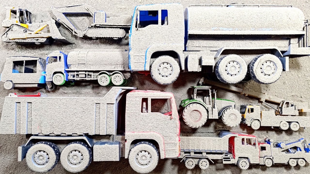 Temukan Mobil Mainan Terkubur dan Membersihkan Truk Pasir Besar, Truk Tangki Besar, Mobil Pemadam