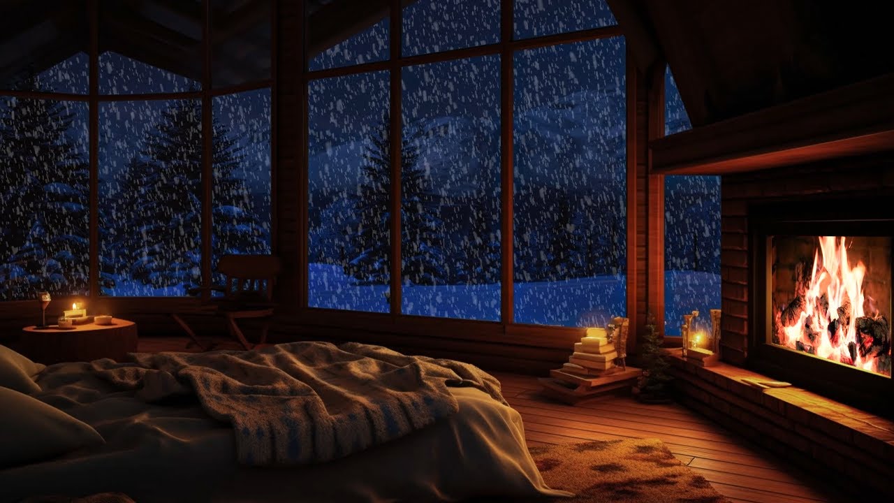 🔴 Relaxing Blizzard with Fireplace Crackling | fall Asleep | Winter wonderland overcome all chaos