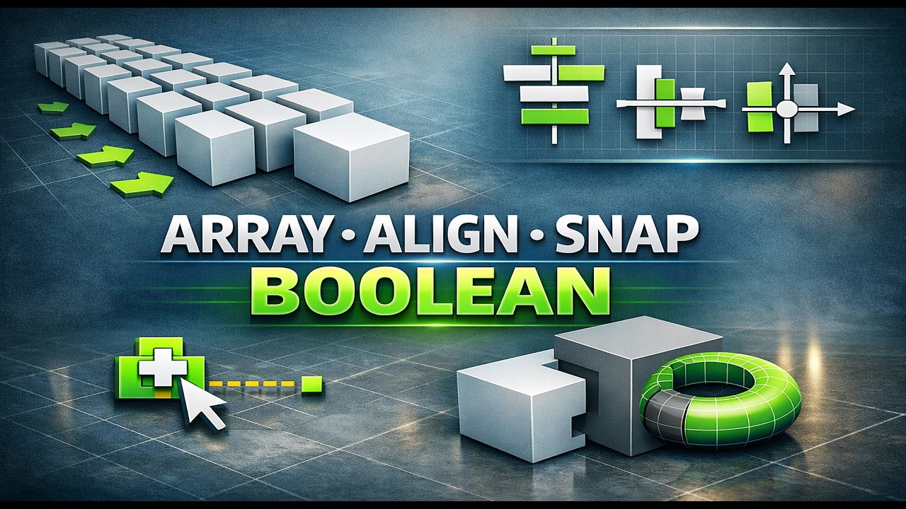 3DS MAX ARRAY ALIGN,SNAP,BOOLIEAN