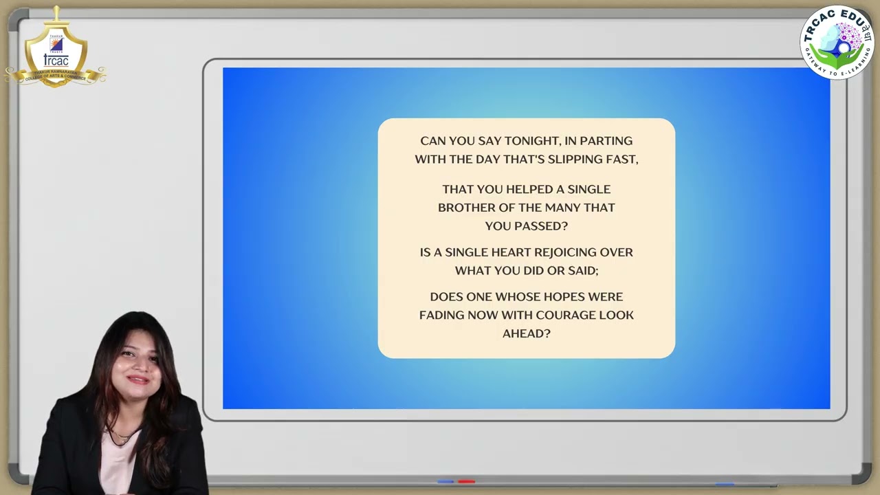 Have You Earned Your Tomorrow | Std 12 English Poem Explanation | TRCAC EduVedha