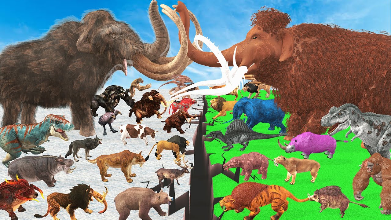 Modern Animals vs Prehistoric Mammals Speed Run Challenge Mammoth Vs Elephant Animal Epic Battle
