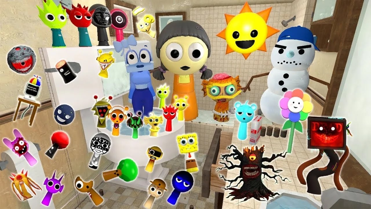 DESTROY ALL EVOLUTION SPRUNKI INCREDIBOX FAMILY SONG SPARTAN KICKING in BATH ROOM Garry's Mod
