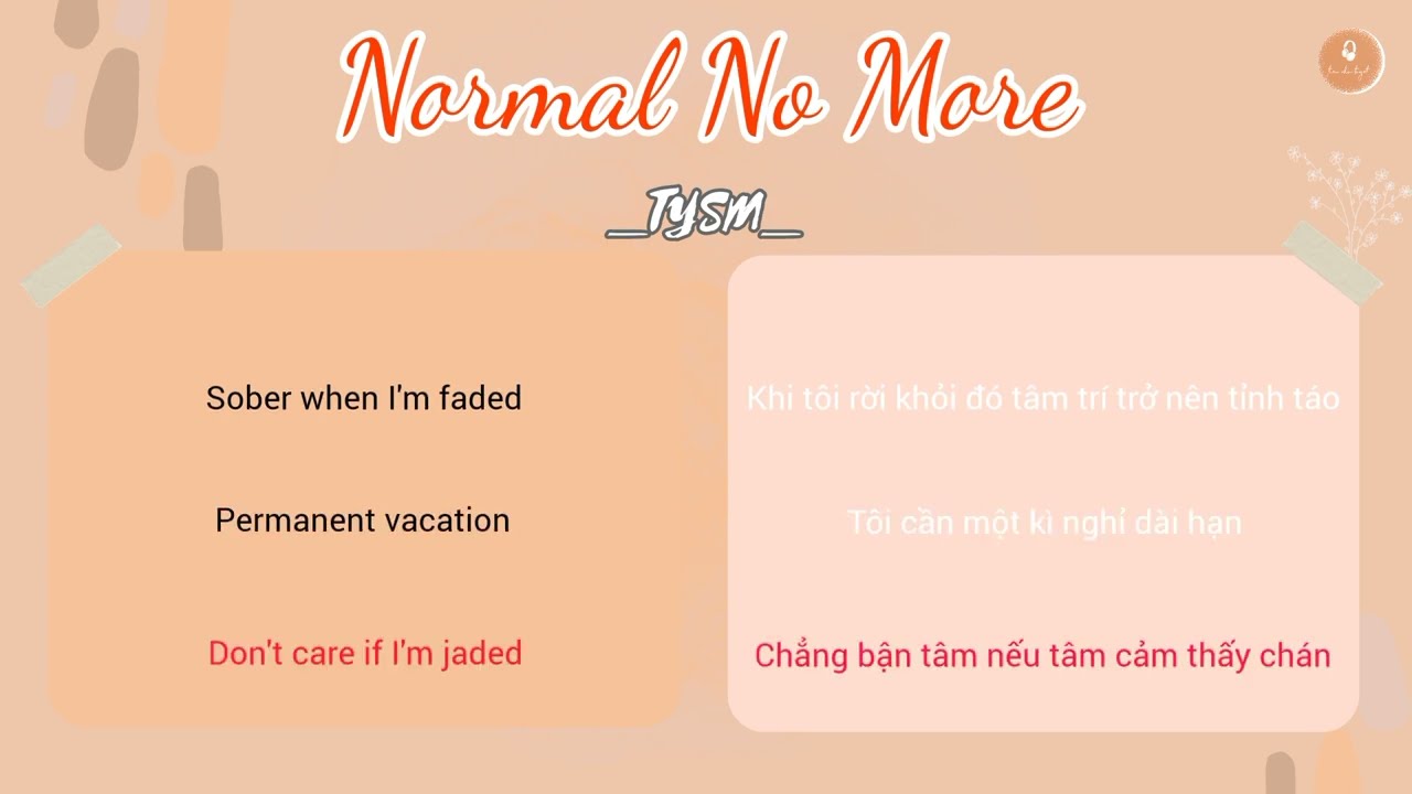 [Lyrics+Vietsub] Normal No More - TYSM